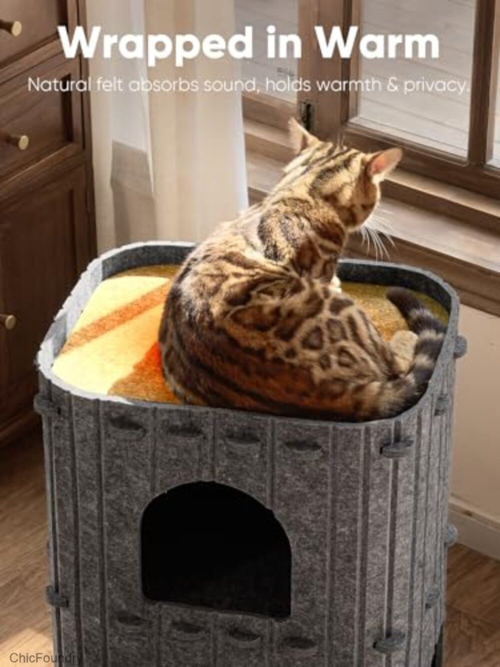 Large 2-Storey Cat House Condo, Felt Cat Bed Cave Tunnel, Multi-Cat Hideaway - Picture 5 of 6
